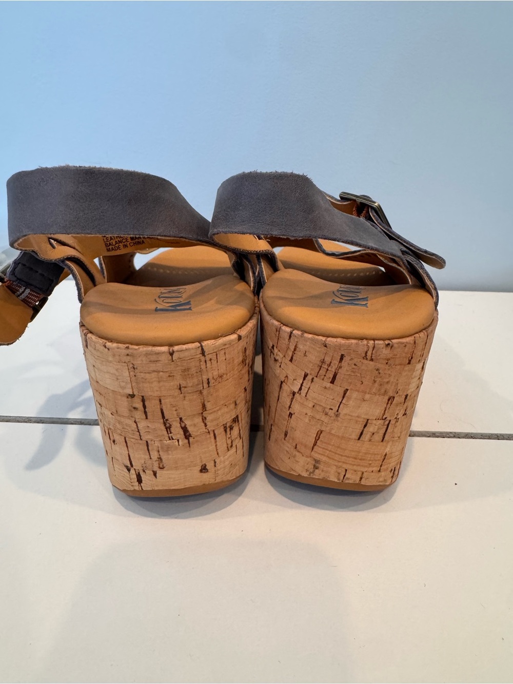Korks Gray Leather Platform 3” Wedges - Picture 5 of 6